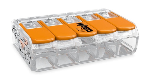 [WAG100177] BORNA CON. CUALQUIER TIPO CABLE; BORNA, 5 COND; TECLAS ACCIONAMIENTO; TEMP. AMBIENTE MAXIMA 85 °C (WAG100177 / 221-415)