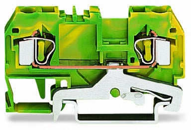 BORNA DE TIERRA 2 CONDUCTORES AWG 28-12 800V COLOR VERDE AMARILLO PARA RIEL DIN 4MM2 (WAG100713 / 281-907)